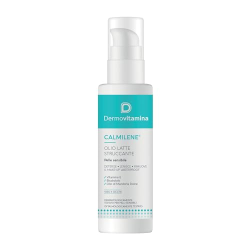 Dermovitamina Calmilene, Make-up-Entferner für Gesicht und Augen, wasserfester Make-up-Entferner, für empfindliche Haut, Reinigungsmilch, mit Vitamin E, Arnika und Ringelblume, 100 ml von Dermovitamina