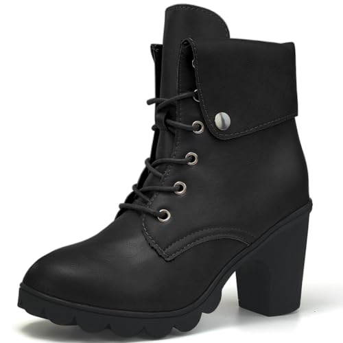 Dernolsea Stiefeletten mit Absatz für Damen, Schnürung, mittelhoher Blockabsatz, dicke Plateau-Stiefel, Schwarz , 39 EU Dernolsea Stiefeletten mit Absatz für Damen, Schnürung, mittelhoher Blockabsatz, dicke Plateau-Stiefel, Schwarz , 39 EU von Dernolsea