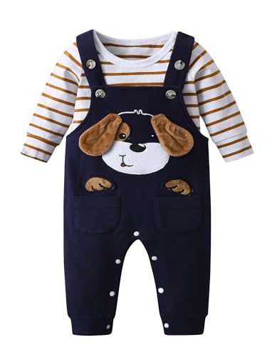 Derouetkia Baby Junge Kleidung Gestreifte Oberteile Tierdruck + Hosen Outfit Set, Braun, 3-6 Monate von Derouetkia