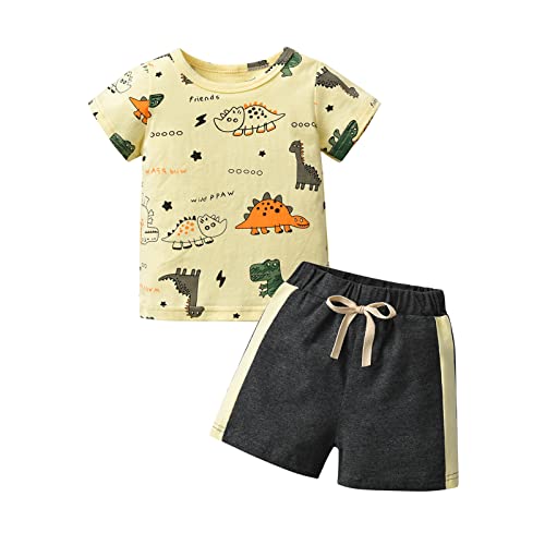 Derouetkia Baby Junge Kleidung kurze Ärmel Dinosaurier Animal Print Tops + Shorts Kleinkind Outfit Sets, Beige, 12-18 Monate von Derouetkia