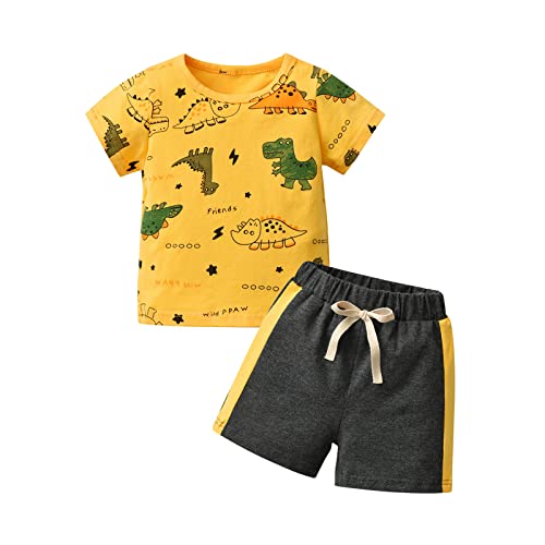 Derouetkia Baby Junge Kleidung kurze Ärmel Dinosaurier Animal Print Tops + Shorts Kleinkind Outfit Sets, Gelb, 2-3 Jahre von Derouetkia