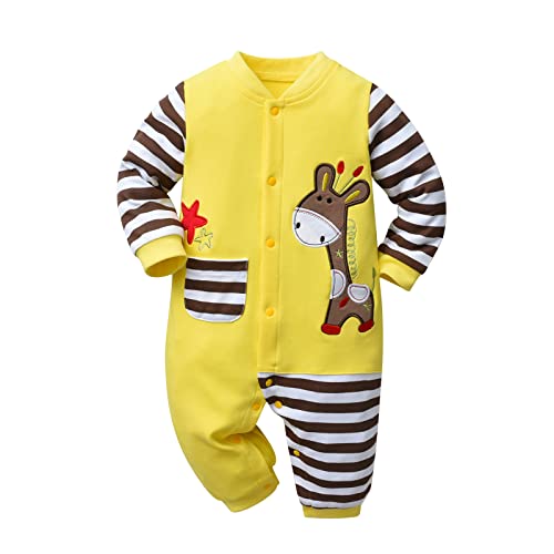 Derouetkia Baby Jungen Mädchen Strampler mit Giraffe Muster ein Stück Overall lange Ärmel Baby Outfits, Gelb, 0-3 Monate von Derouetkia