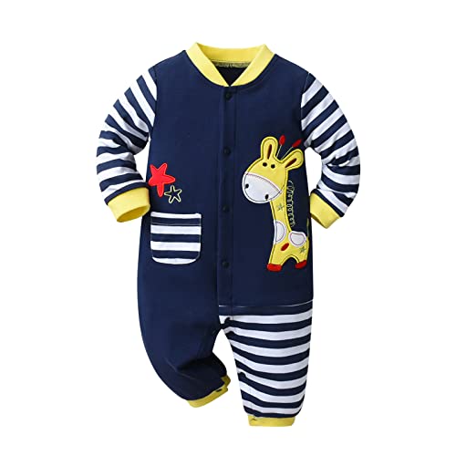 Derouetkia Baby Jungen Mädchen Strampler mit Giraffenmuster Einteiler Overall Langarm Baby Outfits, blau, 9-12 Months von Derouetkia