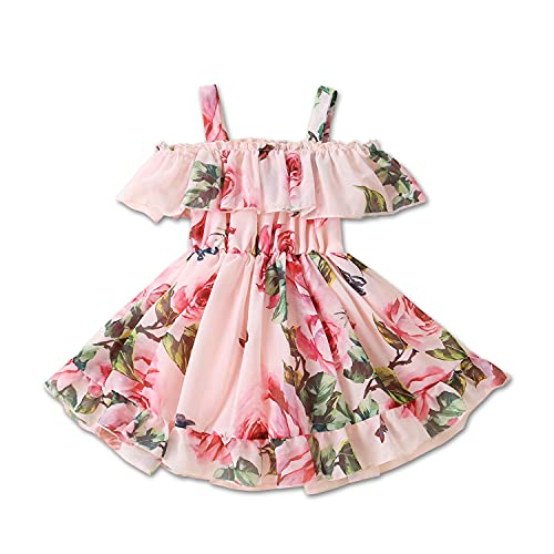 Kleinkind Baby Mädchen Sommer Floral Kleid aus Schulter Rock Chiffon Prinzessin Kleider Strumpfhalter Sonnenkleid für kleine Mädchen, Rosa, 18-24 Monate von Derouetkia
