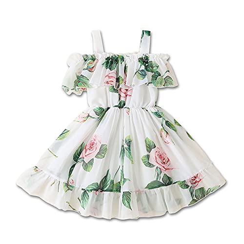 Kleinkind Baby Mädchen Sommer Floral Kleid aus Schulter Rock Chiffon Prinzessin Kleider Strumpfhalter Sonnenkleid für kleine Mädchen, Weiß, 12-18 Monate von Derouetkia