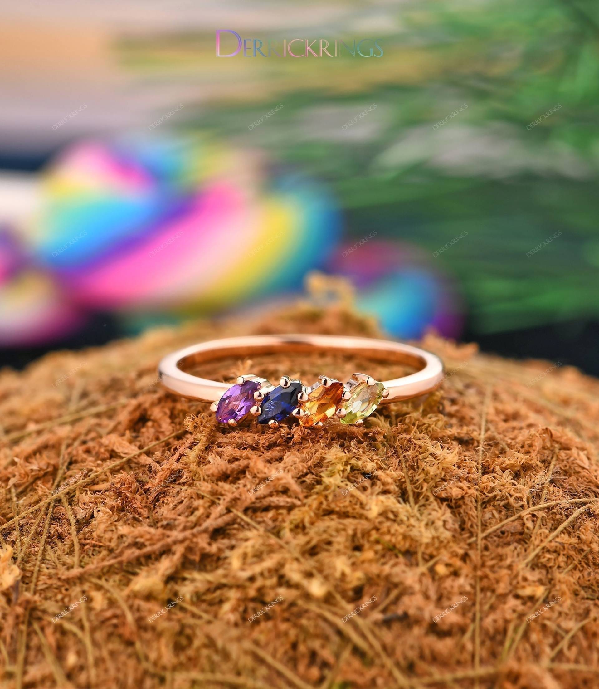 Zarter Edelstein Ring, Amethyst Handgemachte Ehering, Versprechensring, Einzigartiger Brautring, Personalisierter Stapelring, Jahrestag Geschenk von DerrickRings