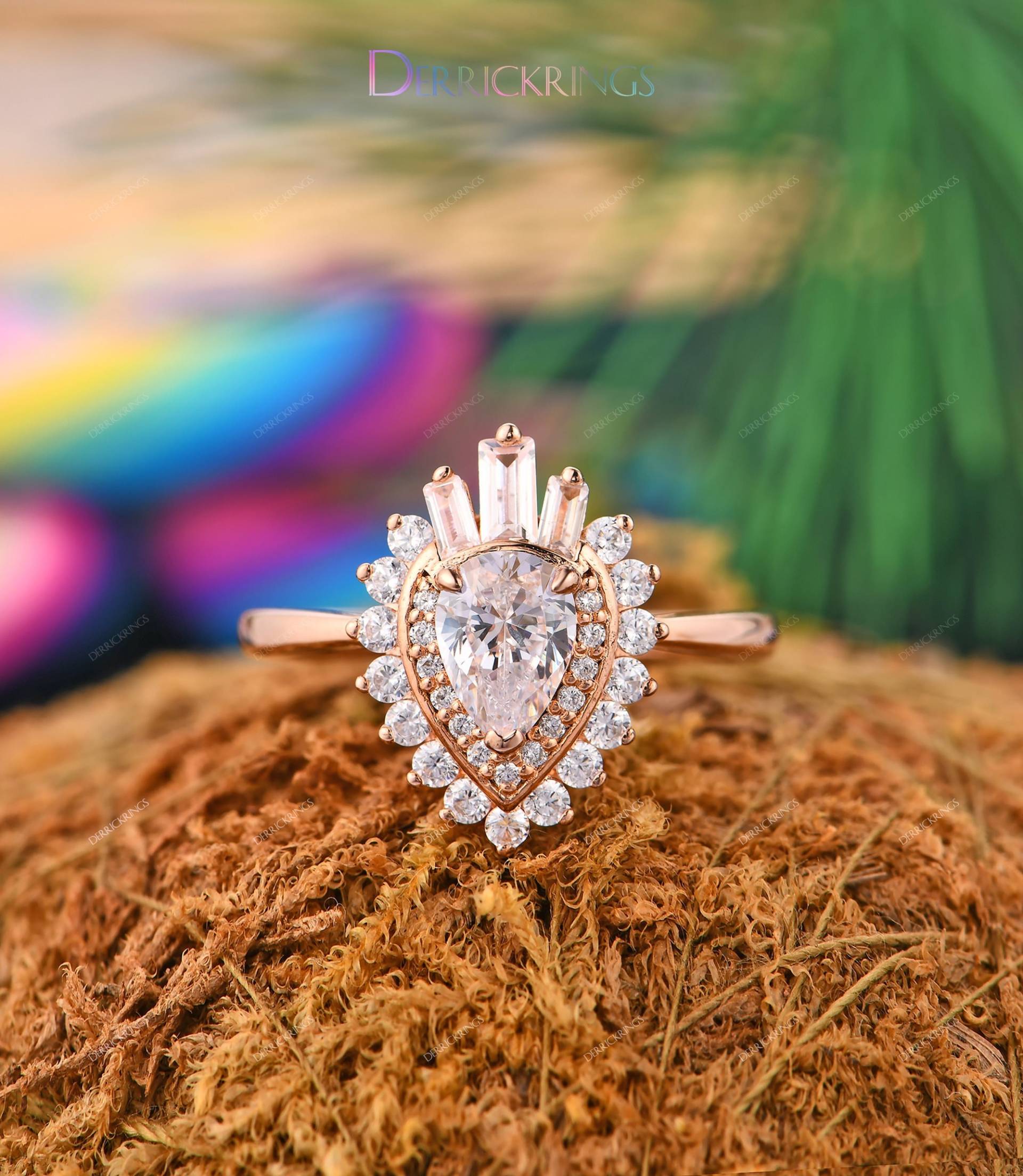 Zierliche Brautring, Pear Cut 5x7mm Moissanit Ehering, 14K Massive Gold Ring, Wassertropfen Form Simulierter Diamant Feiner Schmuck von DerrickRings