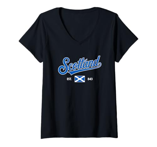 Damen Schottland-Flagge Established 843 T-Shirt mit V-Ausschnitt Damen Schottland-Flagge Established 843 T-Shirt mit V-Ausschnitt von Dersert Merch Scotland Shop