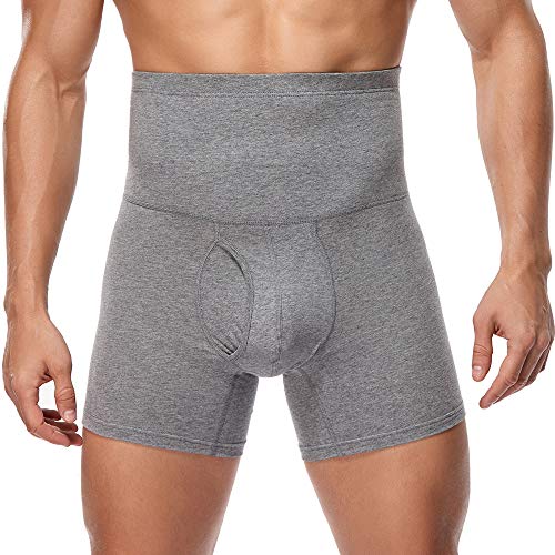 Boxershorts Herren Baumwolle Unterhosen Hohe Taille Figurformende Bauchweg Unterwäsche Retroshorts Männer Trunks(Grau,3XL) von Derssity