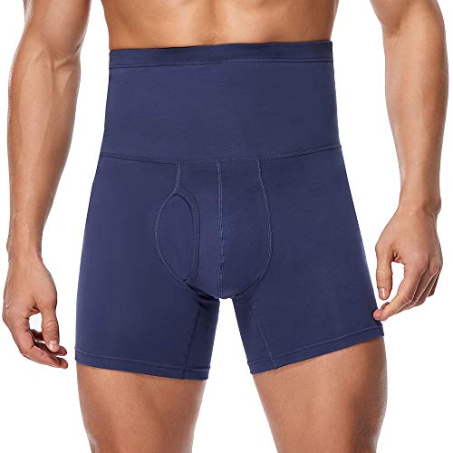Derssity Boxershorts Herren Baumwolle Unterhosen Hohe Taille Figurformende Bauchweg Unterwäsche Retroshorts Männer Trunks(Dunkelblau,XL) von Derssity