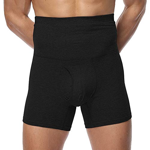 Derssity Boxershorts Herren Baumwolle Unterhosen Hohe Taille Figurformende Bauchweg Unterwäsche Retroshorts Männer Trunks(Schwarz,XXL) von Derssity