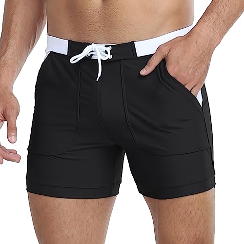 Derssity Herren Badeshorts Schnell trocknende Badehose Boxer-Badebekleidung mit verstellbarem Kordelzug(B,L) von Derssity