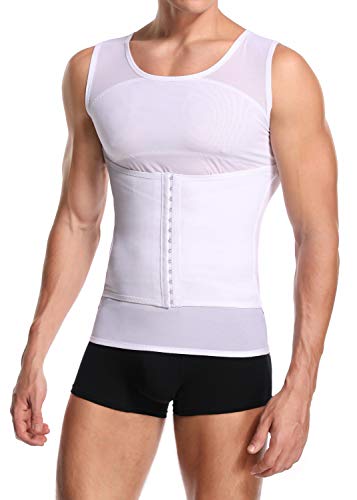 Derssity Herren Kompressionsshirt Abnehmen Body Shaper Sport Bauch Weg Unterhemden Figurformende Shapewear Unterhemd(White 041, L) von Derssity