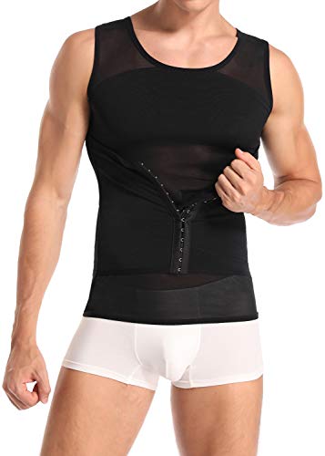 Derssity Herren Kompressionsshirt Abnehmen Body Shaper Sport Bauch Weg Unterhemden Figurformende Shapewear Unterhemd (Black 041, L) von Derssity