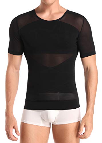 Herren Kompression Unterhemd Figurformende Shapewear Bauchweggürtel Fitness Workout Tank Tops Abnehmen Body Shaper Funktionsshirt (Black 134, XL) von Derssity
