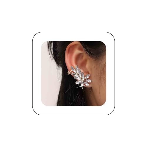 Dervivea Bling Strass Climber Crawler Ohrring Cluster Kristall Clip On Ohrring Gold CZ Braut Manschettenohrring Funkelnder Strass Manschettenwickelohrring Schmuck für Frauen und Mädchen von Dervivea