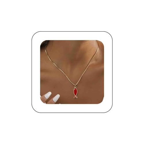 Dervivea Böhmische Fisch Anhänger Halskette Rot Emailliert Fisch Halskette Dünn Italienisch Choker Halskette Gold Fisch Choker Halskette Schmuck Für Frauen Und Mädchen von Dervivea