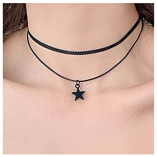 Dervivea Böhmische Schwarze Halsketten Kette Geschichtet Leder Choker Halskette Stern Anhänger Halskette Choker Gothic Lederschnur Choker Halskette Schmuck Für Frauen Und Mädchen von Dervivea