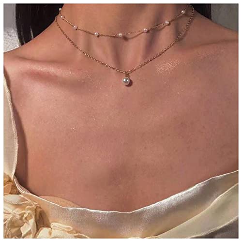 Dervivea Bohème Geschichtet Perle Halskette Choker Halskette Winzige Perle Anhänger Halskette Gold Perle Perle Kette Halskette Vintage Perle Station Halskette Kette Schmuck Für Frauen Und Mädchen von Dervivea