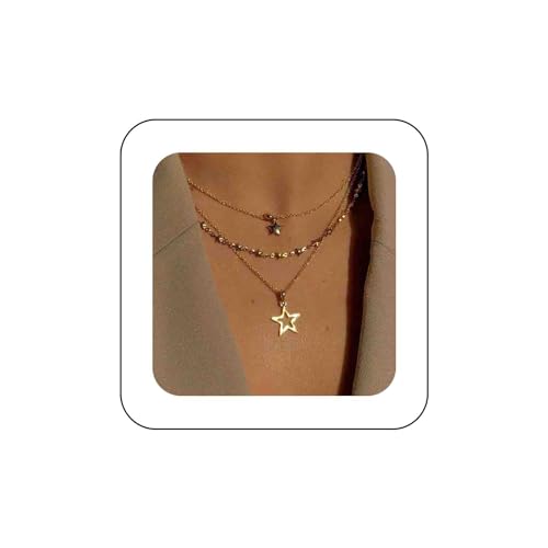 Dervivea Bohème Geschichtet Stern Choker Halskette Hohlen Stern Anhänger Halskette Gold Stern Kette Halskette Mehrschichtige Goldkette Kette Kette Schmuck Für Frauen Und Mädchen von Dervivea