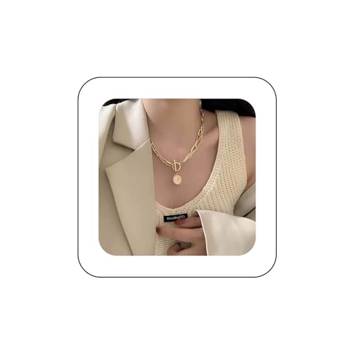 Dervivea Bohème Geschichtete Halskette Choker Münze Scheibe Anhänger Halskette Kette Gold Portrait Münze Halskette Punk Chunky Kette Halskette Büroklammer Knebelverschluss Schmuck Für Frauen von Dervivea