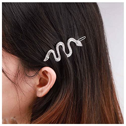 Dervivea Bohème Kristall Haarspange Barrette Silber Schlange Haarnadel Clip Metall Schlange Haarspange Funkelnde Strass Haarspangen Pin Haarschmuck Für Frauen Und Mädchen Kopfschmuck von Dervivea