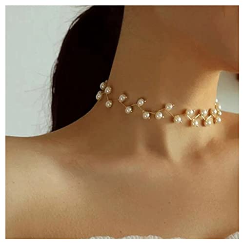 Dervivea Bohème Perle Schlüsselbein Halskette Gold Perle Choker Halskette Vintage Imitation Perlen Halskette Kette Weiß Perlen Schlüsselbein Halskette Schmuck Für Frauen Und Mädchen von Dervivea