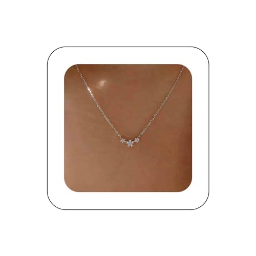 Dervivea Bohème Silber Cz Blume Choker Halskette Kristall Blume Anhänger Halskette Winzige Blume Halskette Kette Minimalistischen Cz Kristall Halskette Schmuck Für Frauen Und Mädchen von Dervivea