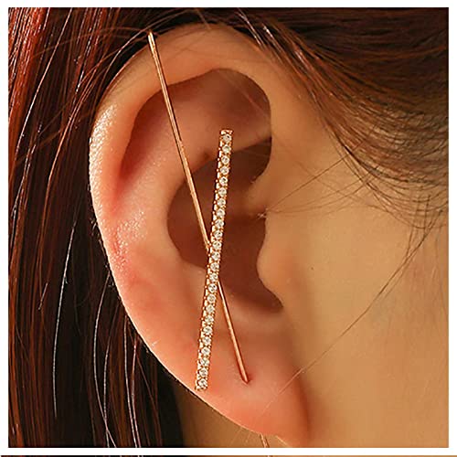 Dervivea Bohemia Cross Ear Wrap Crawler Hook Ohrringe Crystal Bar Lange Piercing Wrap Climber Ohrringe Minimalist Gold Cz Ohrhaken Ohrringe Strass Cross Ear Cuff Ohrringe Schmuck für Frauen von Dervivea