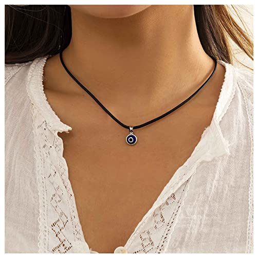 Dervivea Bohemia Evil Eye Choker Halskette Schwarz Leder Seil Halskette Vintage Türkisches Auge Anhänger Halskette Runde Augäpfel Halsketten Kette Schmuck für Frauen und Mädchen von Dervivea