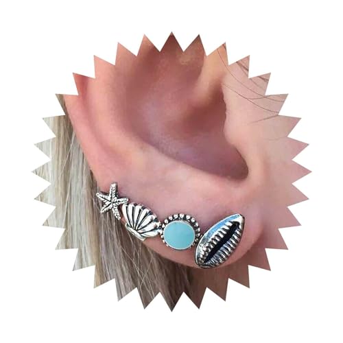 Dervivea Bohemia Seestern Muschel Ohrringe Silber Muschel Ohrstecker Ohrringe Winzige Blaue Edelstein Ohrringe Mehrere Piercing Ohrringe Vintage Kaurimuschel Ohrringe Set Schmuck Für Frauen 4pcs von Dervivea