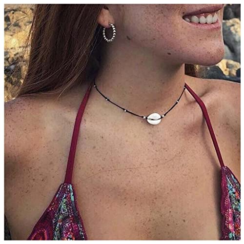 Dervivea Bohemia Shell Rope Halskette Choker Natural Shell Pendant Choker Necklace Cowrie Shell Clavicle Necklace Beach Black Rope Bracelet Necklace Jewelry for Women and Girls von Dervivea