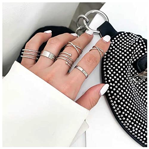 Dervivea Bohemia Silberringe Cross Finger Mid Ringe Punk Stapelringe Stapelringe Schlicht Flach Knuckle Ring Set Schmuck für Frauen und Mädchen 6-tlg von Dervivea