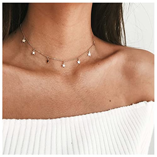 Dervivea Bohemia Star Halskette Star Dangle Choker Halskette Gold Stars Short Halskette Minimalist Star Quaste Chain Halskette Schmuck für Frauen und Mädchen von Dervivea