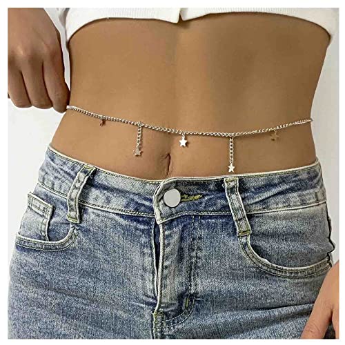 Dervivea Bohemia Stern Quaste Taillenkette Strand Stern Bauchkette Silber Glückssterne Bauchkette Sommer Bikini Taille Bauchkette Schmuck für Frauen und Mädchen von Dervivea