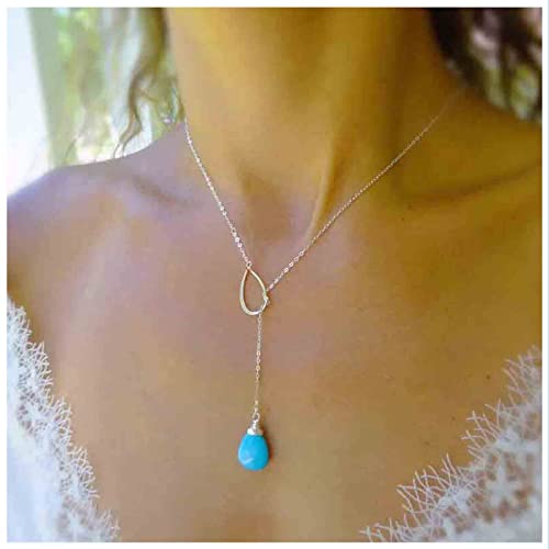 Dervivea Bohemia Türkis Y Lariat Halskette Teardrop Türkis Y Halskette Kette Lang Silber Kreis Halskette Vintage Blau Gem Drop Halskette Schmuck Für Frauen Und Mädchen von Dervivea