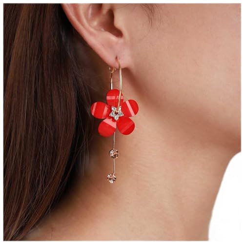 Dervivea Boho Acryl Blume Reif Ohrringe Rot Kristall Blume Baumeln Ohrringe Cz Quaste Tropfen Ohrringe Bunt Harz Blume Ohrringe Schmuck Für Frauen Und Mädchen (rot) von Dervivea