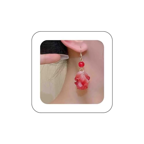 Dervivea Boho Acryl Rose Baumeln Ohrringe Rote Blume Tropfen Ohrringe Romantische Rose Blume Ohrringe Harz Floral Ohrringe Blumenblatt Haken Ohrringe Schmuck Für Frauen Und Mädchen von Dervivea