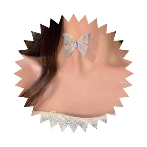 Dervivea Boho Angelschnur Choker Halskette Schmetterling Unsichtbare Halskette Blaue Spitze Schmetterling Halskette Schmetterling Fee Halskette Kette Transparent Unsichtbare Angelschnur Halskette von Dervivea