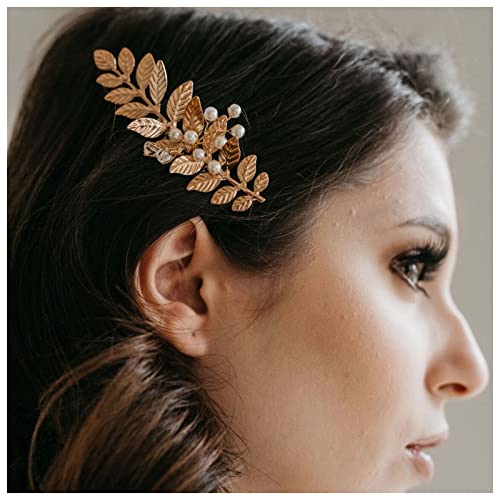 Dervivea Boho Blätter Haar Kamm Perle Braut Hochzeit Haar Kamm Gold Blatt Kopfbedeckung Kamm Metall Blatt Zweig Haar Kämme Kopfbedeckung Dekorative Haarschmuck Für Frauen Und Mädchen Kopfschmuck von Dervivea