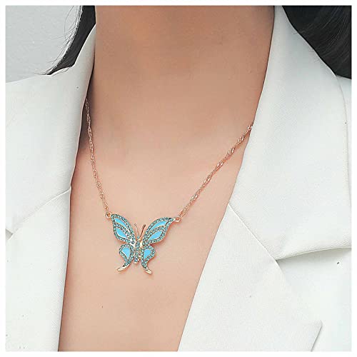 Dervivea Boho Blau Kristall Schmetterling Halskette Großer Schmetterling Anhänger Halskette Blau Emaille Schmetterling Halskette Strass Schmetterling Halskette Kettenschmuck Für Frauen Und Mädchen von Dervivea