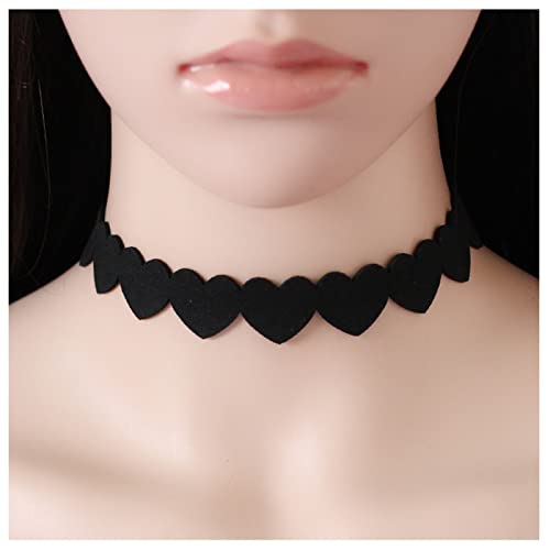 Dervivea Boho Breiter Schwarzer Choker Halskette Samt Herz Schlüsselbein Choker Gothic Kurze Choker Halskette Vintage Schwarze Halskette Kettenschmuck Für Frauen Und Mädchen von Dervivea