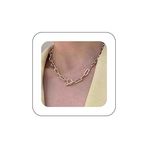 Dervivea Boho Büroklammer Kette Halskette Punk Klobige Kette Halskette Oval Rechteck Gliederkette Minimalistisch Kippverschluss Halskette Schmuck Für Frauen Und Mädchen von Dervivea