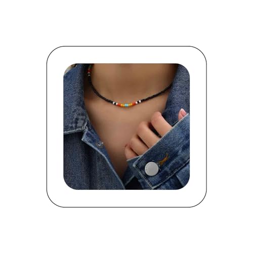 Dervivea Boho Bunte Perlenkette Kette Saatgut Perlen Choker Halskette Sommer Strand Perlen Halskette Winzige Hawaii Reis Perlen Halskette Schmuck Für Frauen Und Mädchen (schwarz) von Dervivea