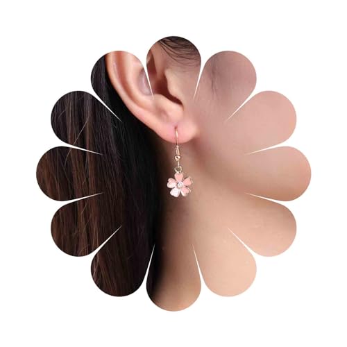 Dervivea Boho Enemal Blume Baumeln Ohrringe Perle Blume Haken Ohrringe Rosa Blume Tropfen Ohrringe Minimalistische Sakura Ohrringe Schmuck Für Frauen Und Mädchen von Dervivea