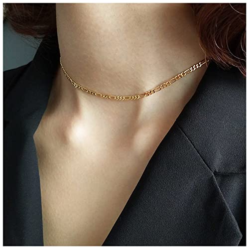 Dervivea Boho Figaro Kette Halskette Kurz Gold Kette Halskette Minimalistisch Figaro Link Halskette Gold Dünne Kragen Halskette Schmuck Für Frauen Und Mädchen von Dervivea