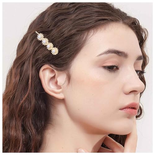 Dervivea Boho Gänseblümchen Bobby Pins Haarspange Perle Blume Seite Clip Barrette Metall Blume Haarnadeln Clips Gold Blume Haar Bobby Pins Dekorative Haarschmuck Für Frauen Und Mädchen Kopfschmuck von Dervivea