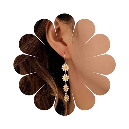 Dervivea Boho Gänseblümchen Ohrringe Weiß Lange Gänseblümchen Ohrringe Niedlich Gänseblümchen Tropfen Ohrringe Enemal Flower Floral Ohrringe Schmuck Für Frauen Und Mädchen von Dervivea