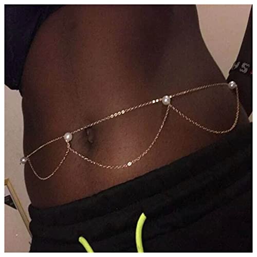 Dervivea Boho Geschichtet Perle Taille Kette Perle Perle Bauch Kette Gold Perle Körper Kette Strand Bikini Taille Körper Kette Schmuck Für Frauen Und Mädchen von Dervivea