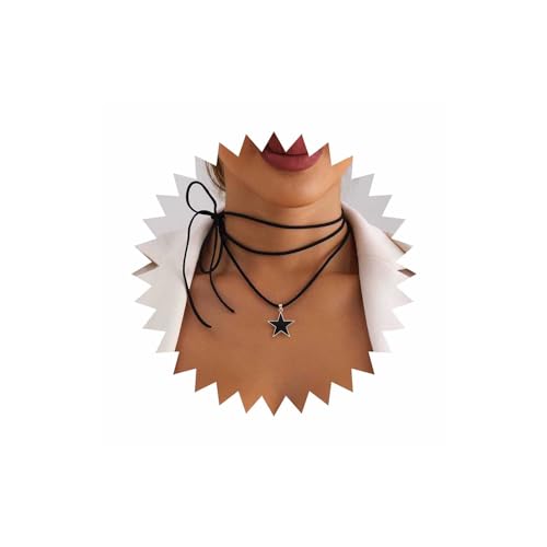 Dervivea Boho Geschichtet Schwarzer Samt Halskette Stern Samt Choker Halskette Schwarz Emaille Stern Halskette Wildleder Kragen Halskette Schmuck Für Frauen Und Mädchen von Dervivea